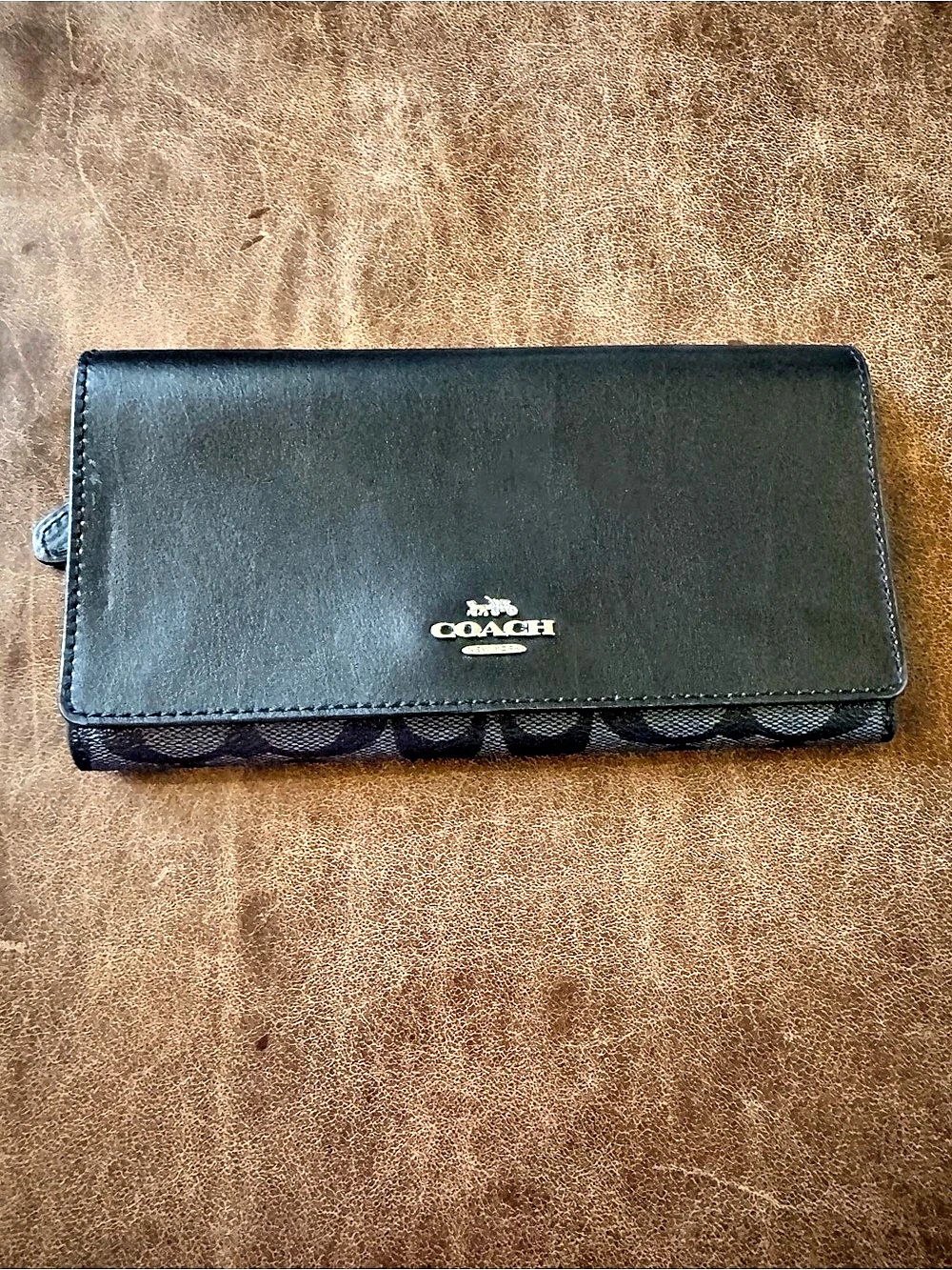 Coach Signature Jacquard Slim Envelope Trifold Wallet Black & Gray